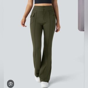 Halara Army Green High Waist Side Flap Pockets Cargo Flare Pants XL Comfy
